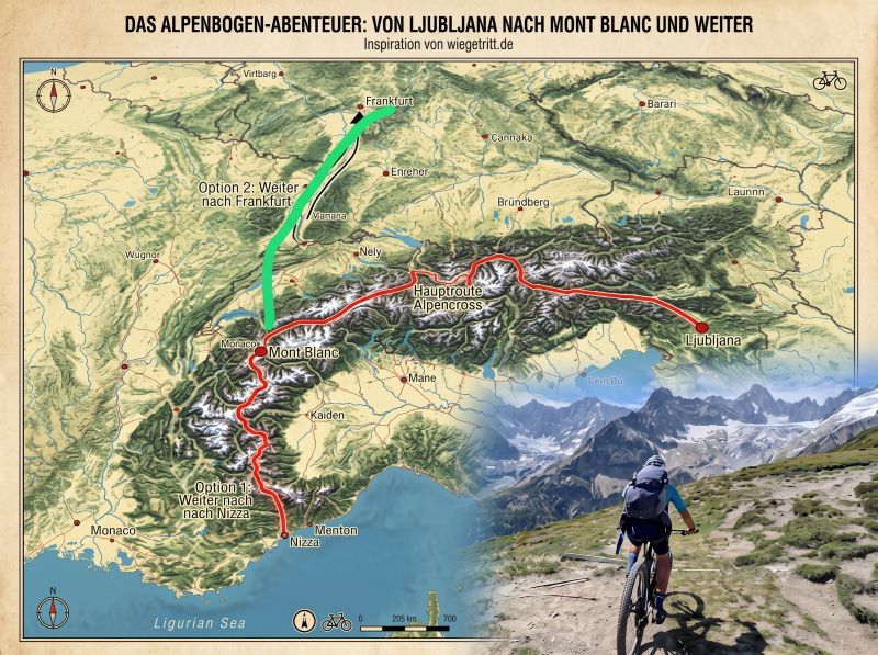 Read more about the article The Bow – Überquerung des Alpenbogens mit dem MTB von Ljubljana zum Mont Blanc